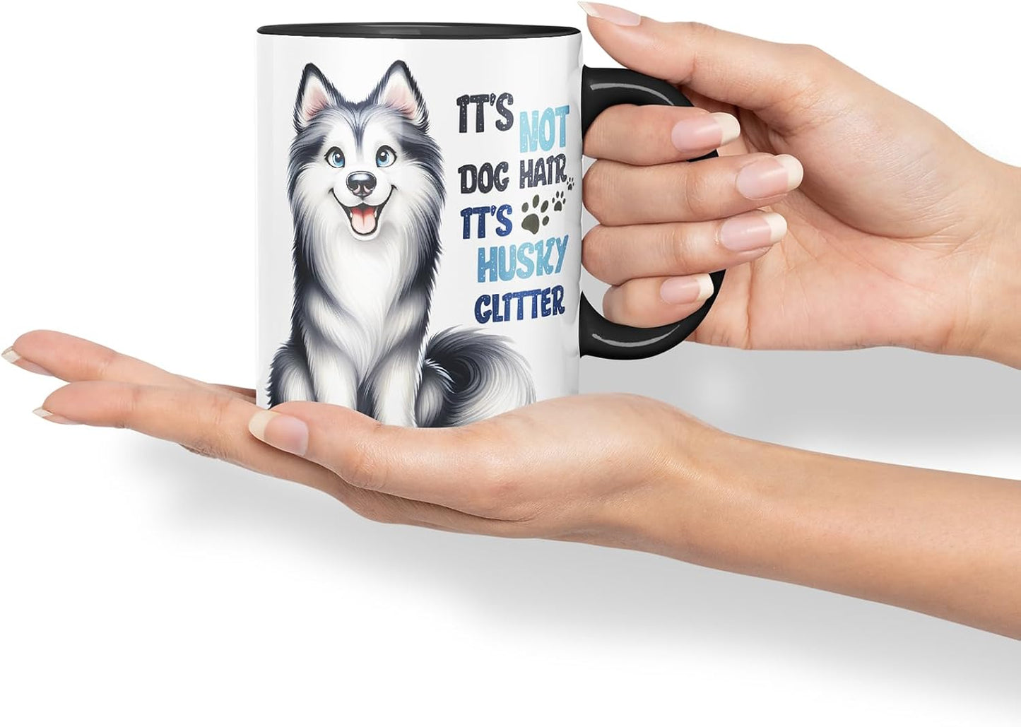 Vixar It’s Not Dog Hair It’s Husky Glitter Dog Mug – Coloured Ceramic Mug Cup Gift, 11oz (Black)