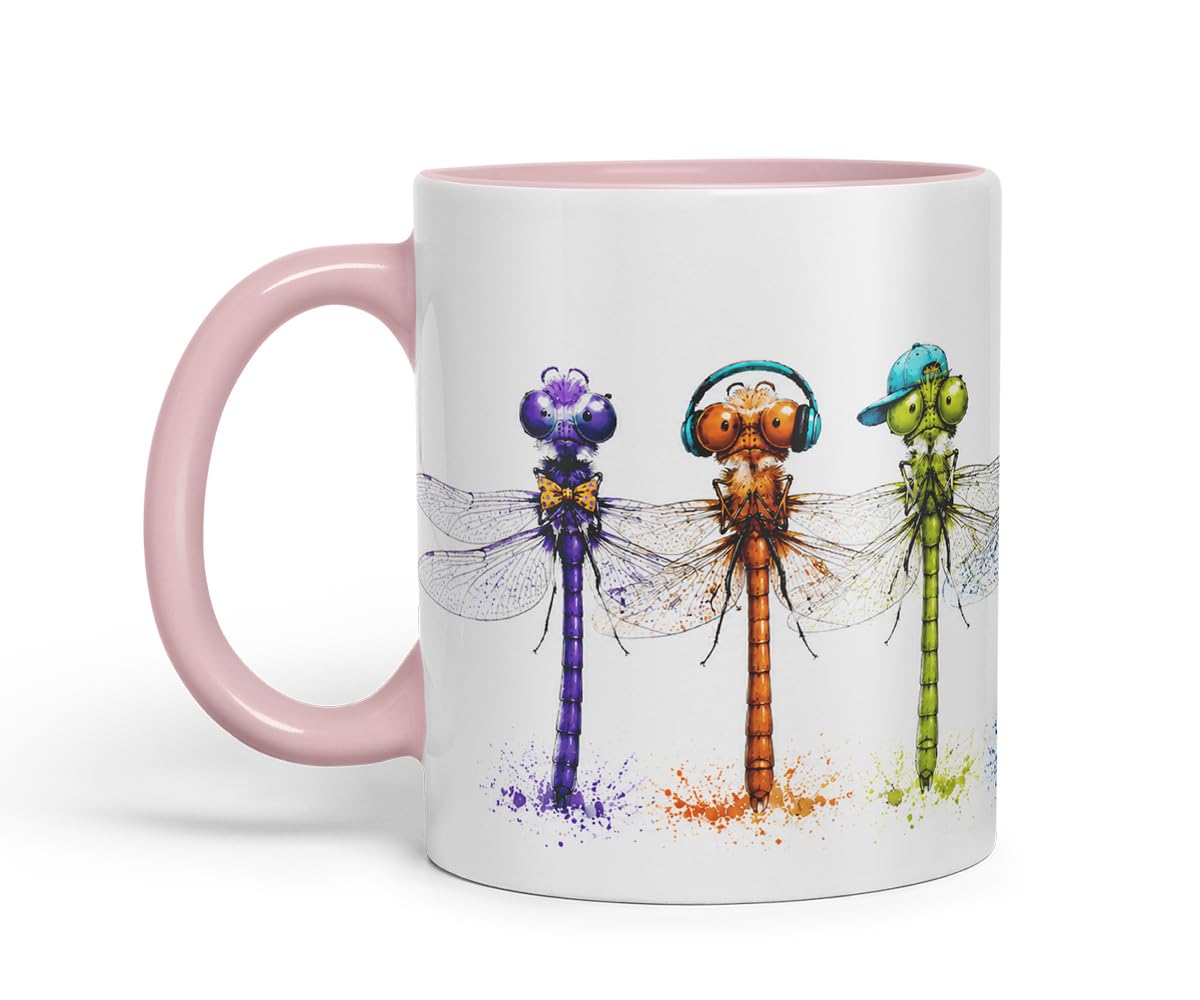 Vixar Dragonfly Mug – Cute Dragonfly Animal Coloured Ceramic Mug Cup Gift, 11oz (Black)