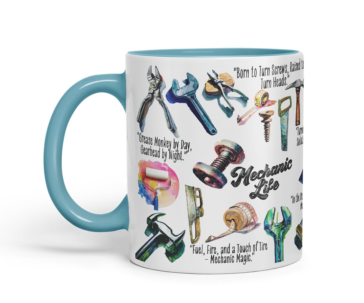 Vixar Mechanic Life Tools Mug – Coloured Ceramic Mug Cup Gift, 11oz (Black)