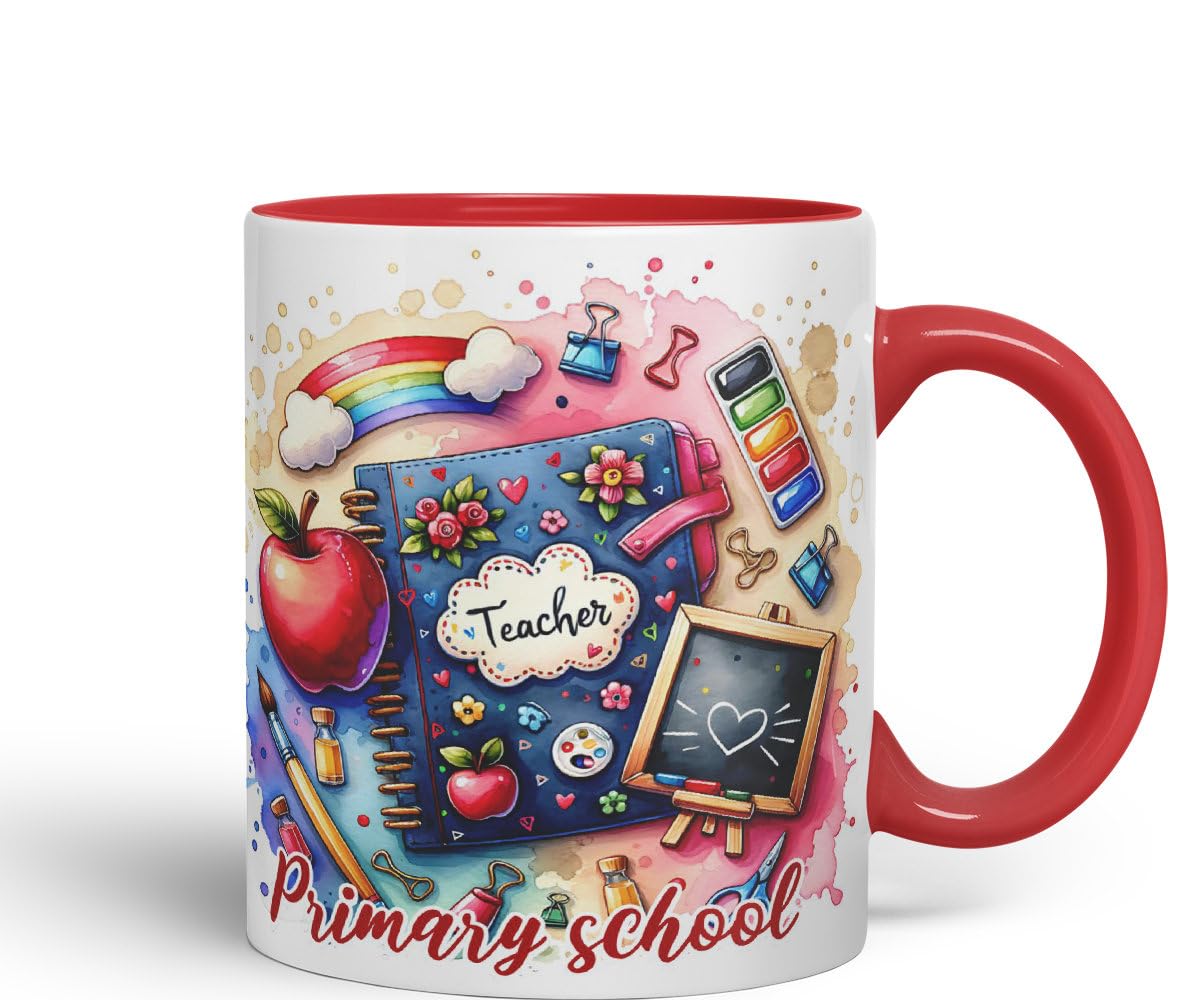 Vixar Primary School Teacher Mug Thank You, End of School Gift Ceramic Coloured Mug Cup for Tea Coffee Hot Brew 330ml 11Oz Gift