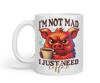 Vixar I'm Not Mad I Just Need Coffee Funny Pig Mug – Coloured Ceramic Mug Cup Gift, 11oz (Black)
