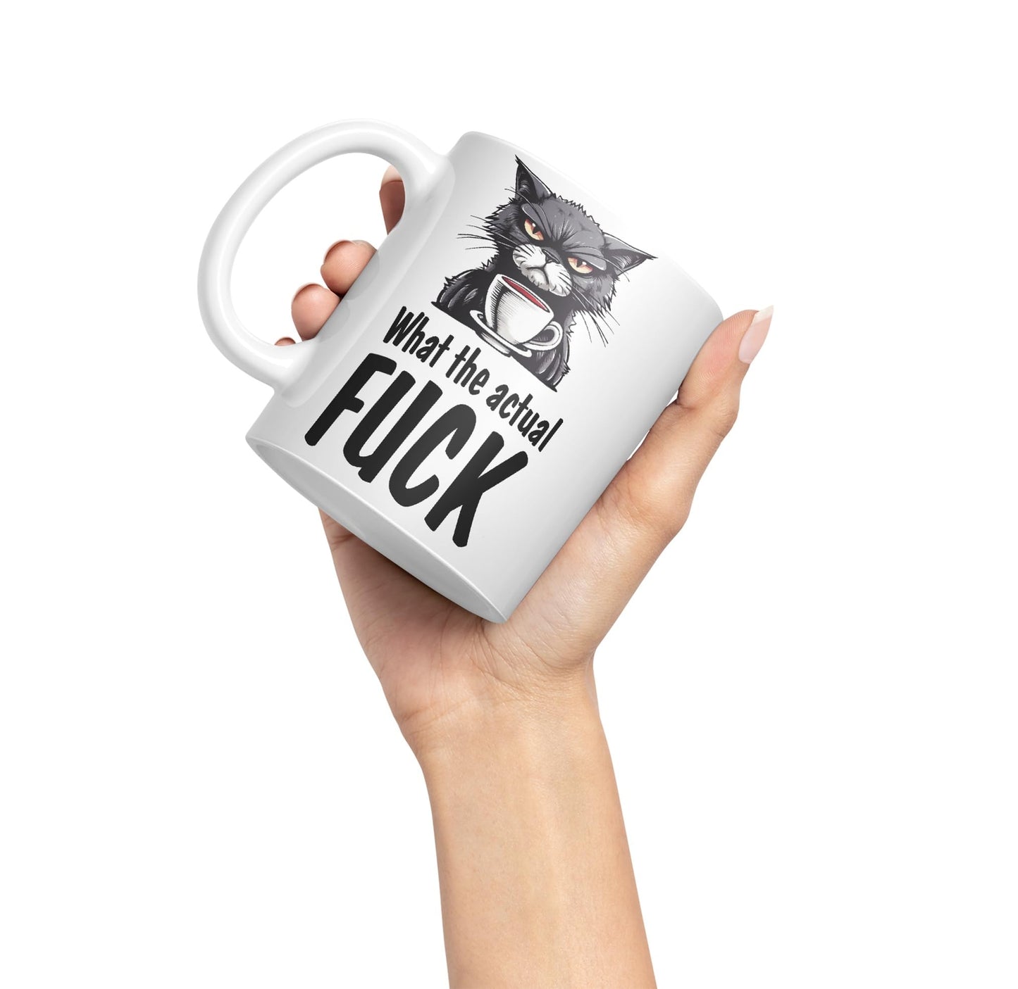 What The Actual F… Cat Kitten Joke sarkasm Sarcastic Ceramic Coloured Mug Cup for Tea Coffee Hot Brew 330ml 11Oz Gift