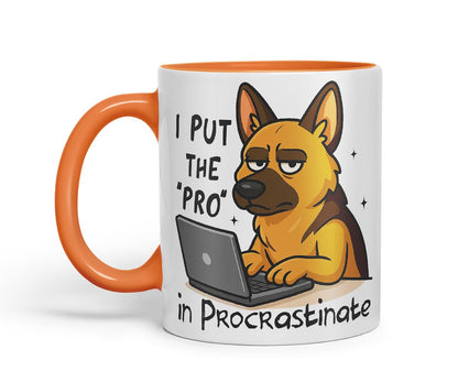 Vixar I Put The Pro in Procrastinate German Shepherd Dog Mug – Coloured Ceramic Mug Cup Gift, 11oz (Black)