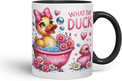 What The Duck Funny Mug – Coloured Ceramic Mug Cup Gift, 11oz (Black)