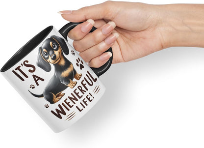 Vixar It’s A Wienerful Life Dachshund Dog Mug – Coloured Ceramic Mug Cup Gift, 11oz (Black)