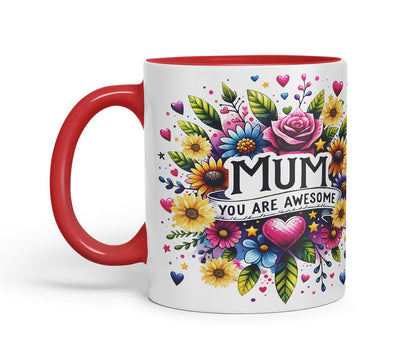 Vixar Mum You are Awesome Floral Mug – Coloured Ceramic Mug Cup Gift, 11oz (Black)