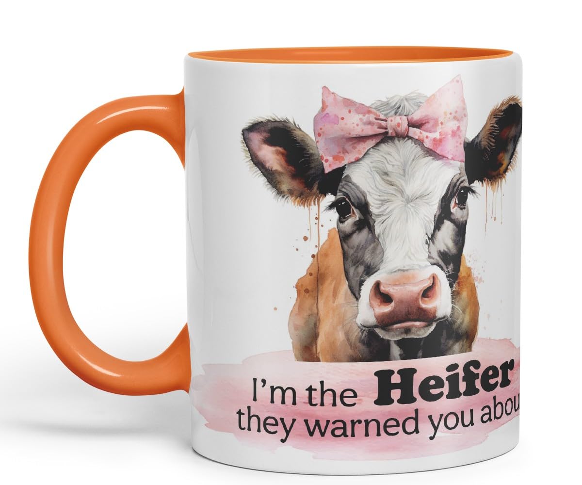 Vixar I’m The Heifer They Warned You About Cow Joke Coloured Ceramic Mug Cup Gift, 11oz (Black)