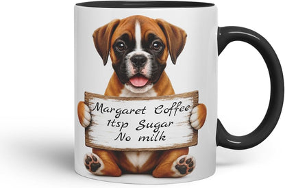 Vixar Personalised Boxer Dog Mug with Name or Custom Message – Cute Animal Coloured Ceramic Mug Cup Gift, 11oz (Black)
