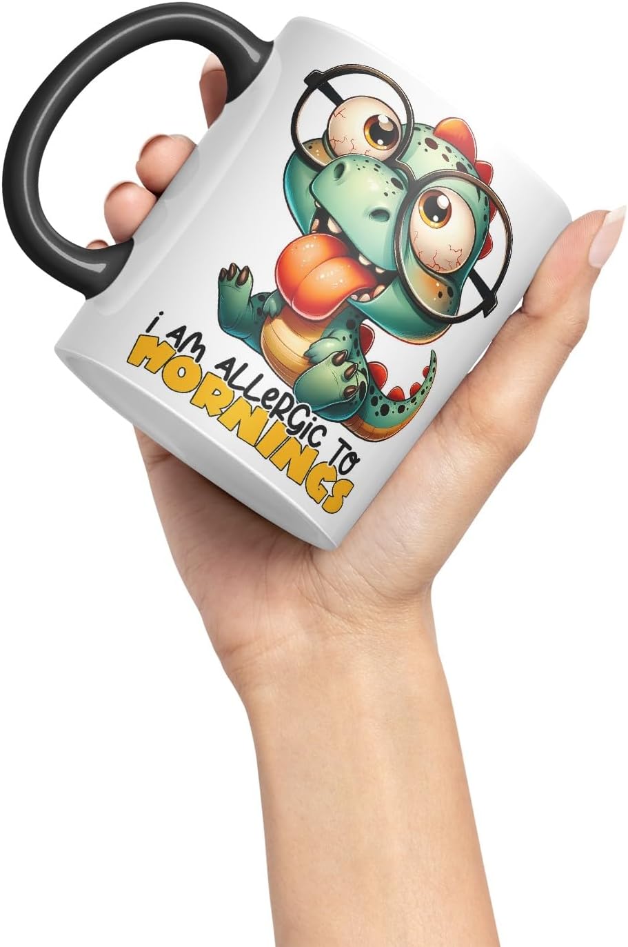 Vixar I Am Allergic to Mornings Coloured Ceramic Mug Cup 11oz Funny Sarcastic Gift (Black)