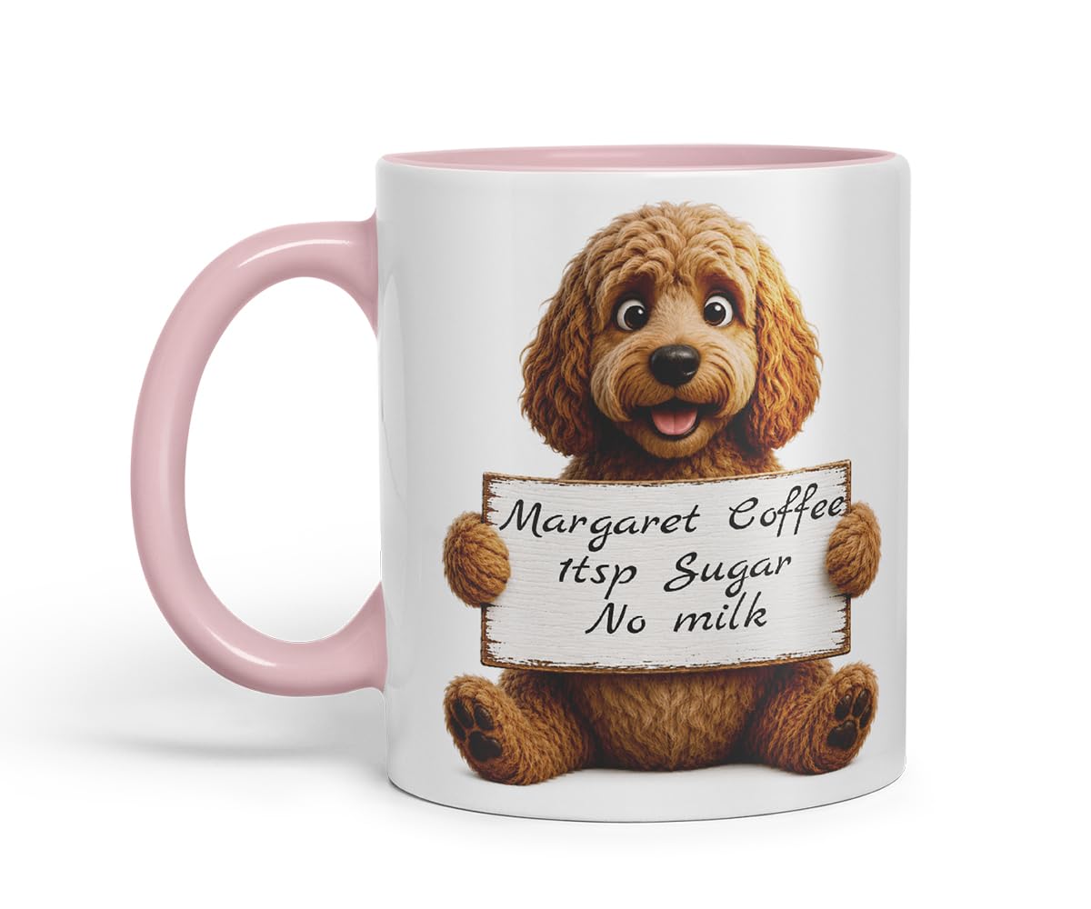 Vixar Personalised Cockapoo Dog Mug with Name or Custom Message – Cute Animal Coloured Ceramic Mug Cup Gift, 11oz (Black)