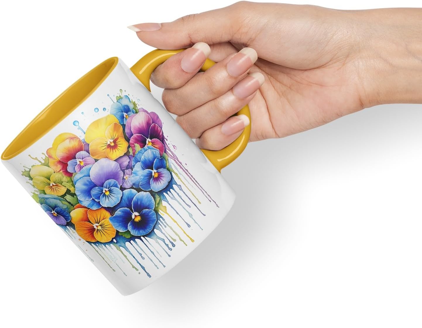 Vixar Pansy Cottage Garden Mug Coloured Ceramic Mug Cup Gift, 11oz (Gold Yellow)