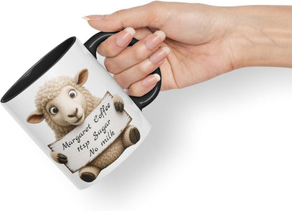 Vixar Personalised Sheep Mug with Name or Custom Message – Cute Animal Coloured Ceramic Mug Cup Gift, 11oz (Black)