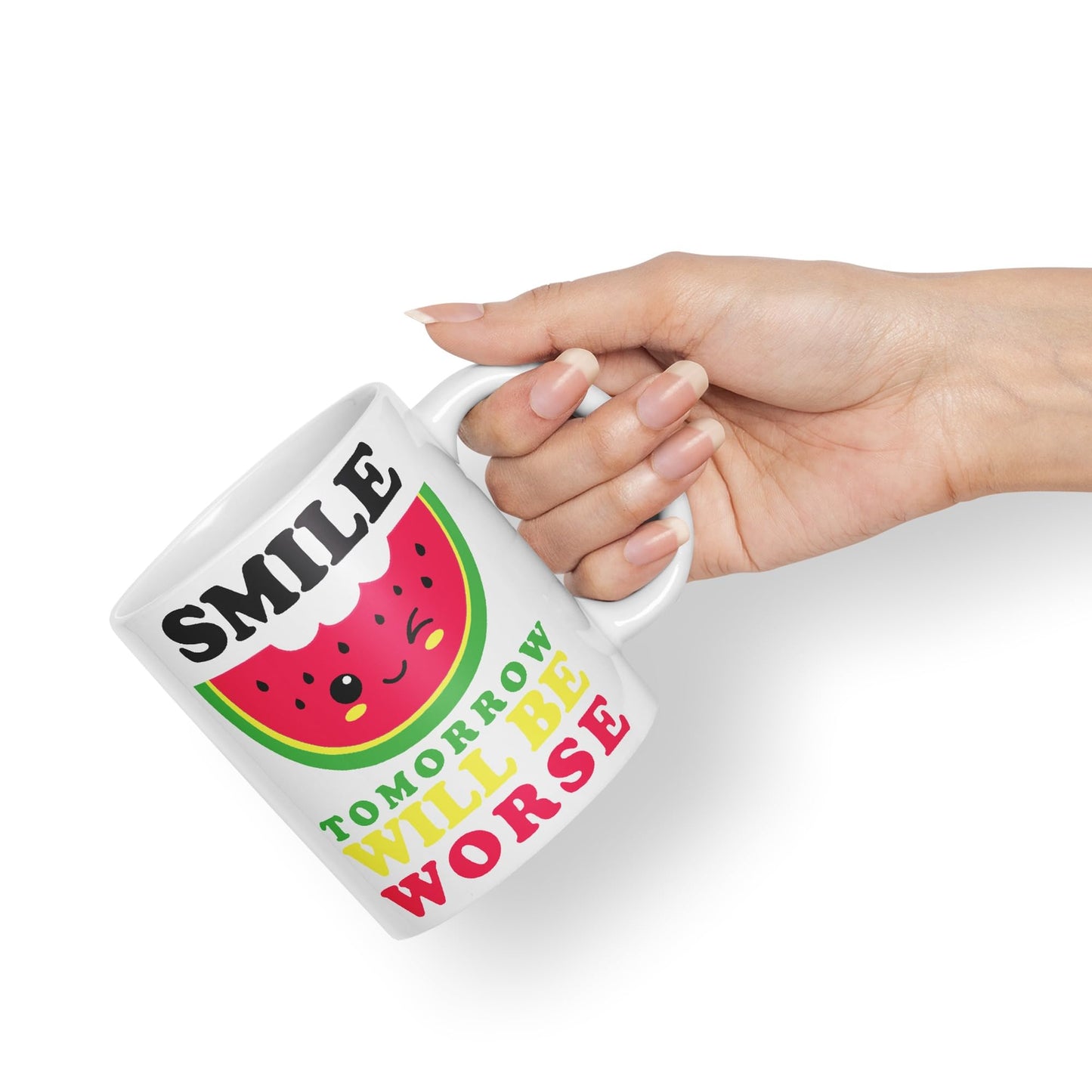 Vixar Smile Tomorrow Will be Worse Joke Ceramic Coloured Mug Cup Gift Tea Coffee Christmas Office Home Work
