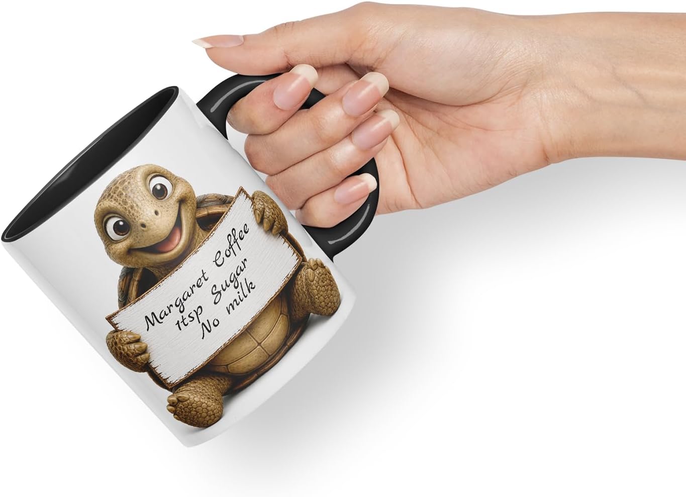 Vixar Personalised Turtle Mug with Name or Custom Message – Cute Animal Coloured Ceramic Mug Cup Gift, 11oz (Black)