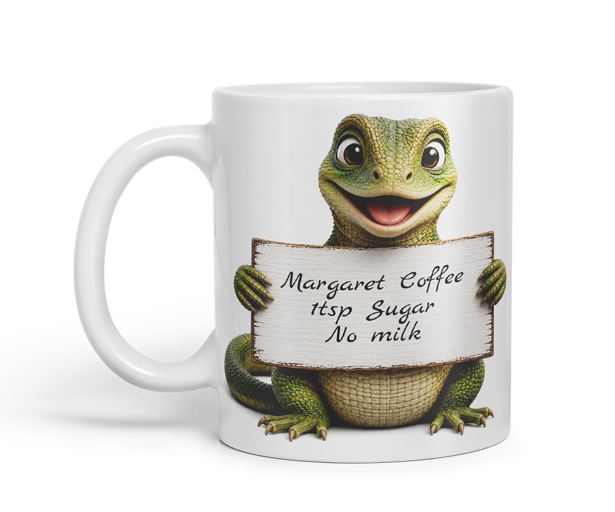 Vixar Personalised Lizard Mug with Name or Custom Message – Cute Animal Coloured Ceramic Mug Cup Gift, 11oz (Black)