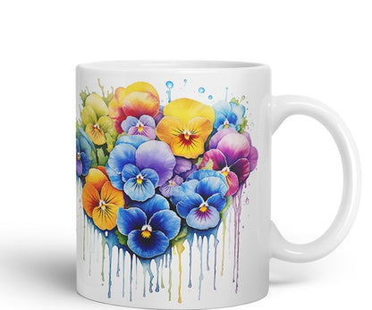 Vixar Pansy Cottage Garden Mug Coloured Ceramic Mug Cup Gift, 11oz (Gold Yellow)