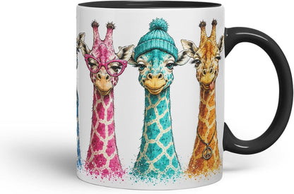 Vixar Funny Giraffe Mug – Cute Giraffe Animal Coloured Ceramic Mug Cup Gift, 11oz (Black)