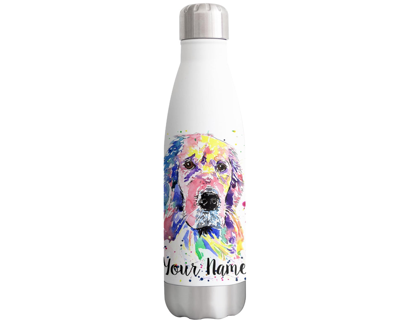 Vixar Golden Retriever Personalised Custom Bottle with your Text/name Watercolour Art Pet Dog animals Bottle double Wall insulated Stainless steel sport Drinks 500ml