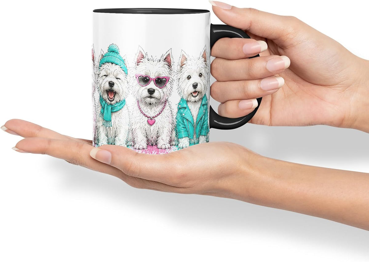 Vixar Westie Dog Mug – Cute West Highland Terrier Coloured Ceramic Mug Cup Gift, 11oz (Black)
