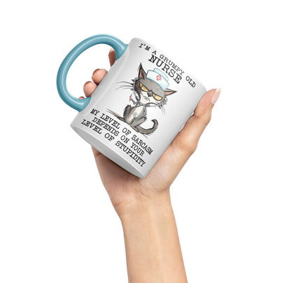 Vixar I'm A Grumpy Old Nurse My Level of Sarcasm Depends on Your Level of Stupidity Cats Sarcastic Joke Ceramic Coloured Mug Cup for Tea Coffee Hot Brew 330ml 11Oz