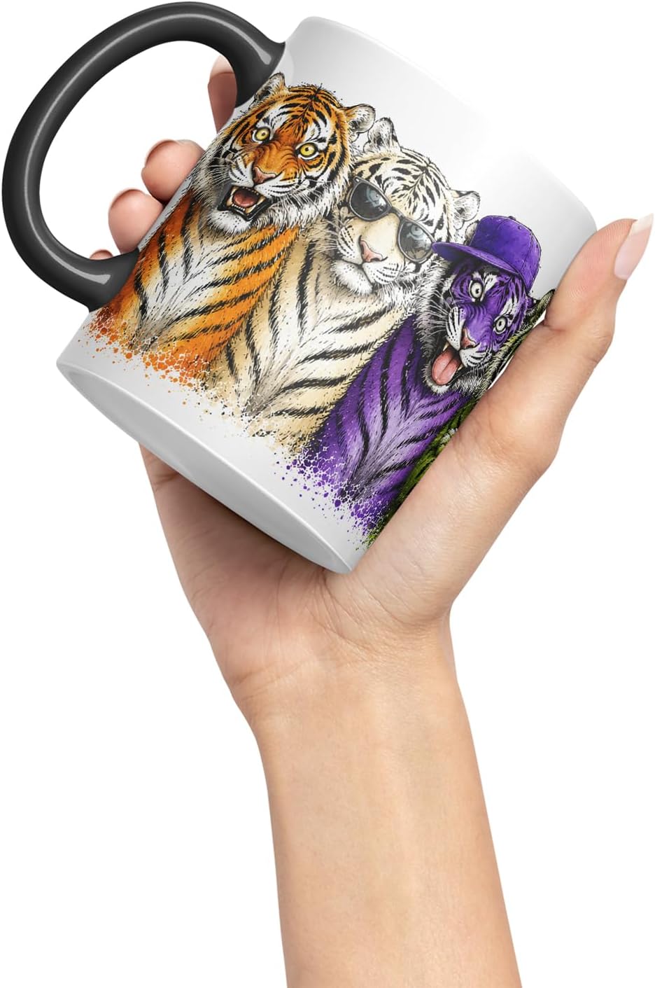 Vixar Tigers Mug – Cute Tigers Coloured Ceramic Mug Cup Gift, 11oz (Black)