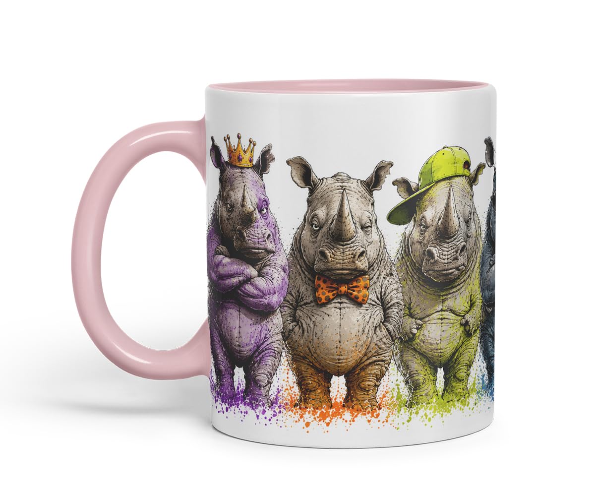 Vixar Rhino Mug – Cute Rhino Coloured Ceramic Mug Cup Gift, 11oz (Black)