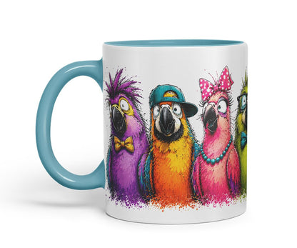 Vixar Parrots Mug – Colourful Bird Lover Coloured Ceramic Mug Cup Gift, 11oz (Black)