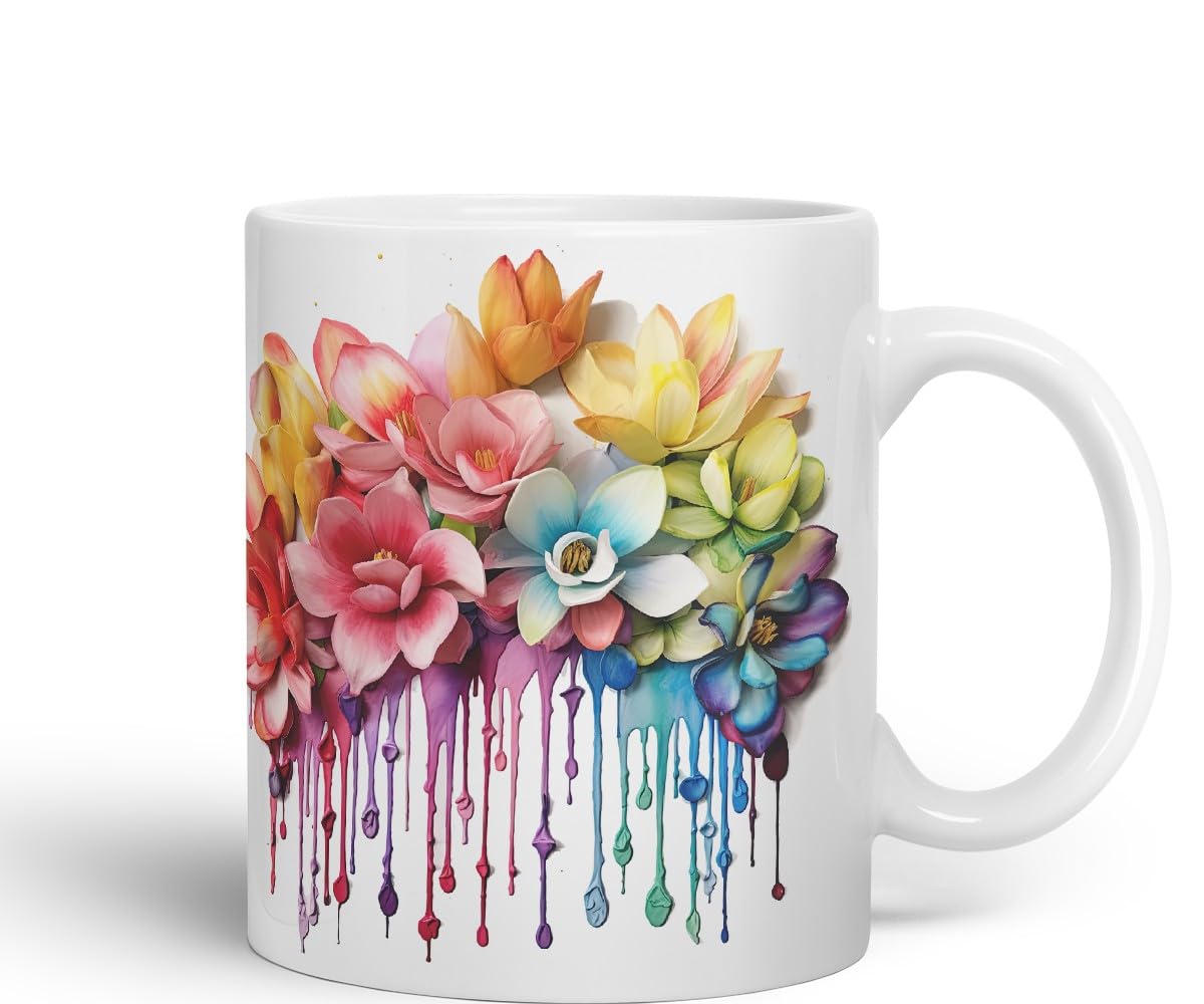 Vixar Magnolia Romantic Bloom Mug Coloured Ceramic Mug Cup Gift, 11oz (Gold Yellow)