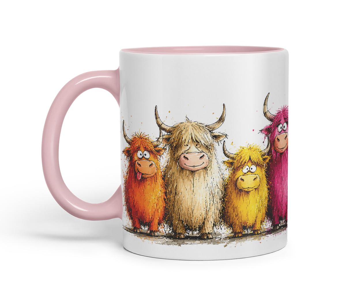 Vixar Funny Highland Cow Mug – Cute Scottish Cow Animal Coloured Ceramic Mug Cup Gift, 11oz (Black)