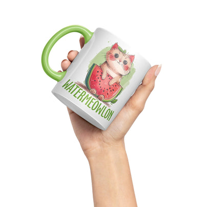 Watermeowlon Watermelon Kitty Cat Joke sarkasm Sarcastic Ceramic Coloured Mug Cup for Tea Coffee Hot Brew 330ml 11Oz Gift