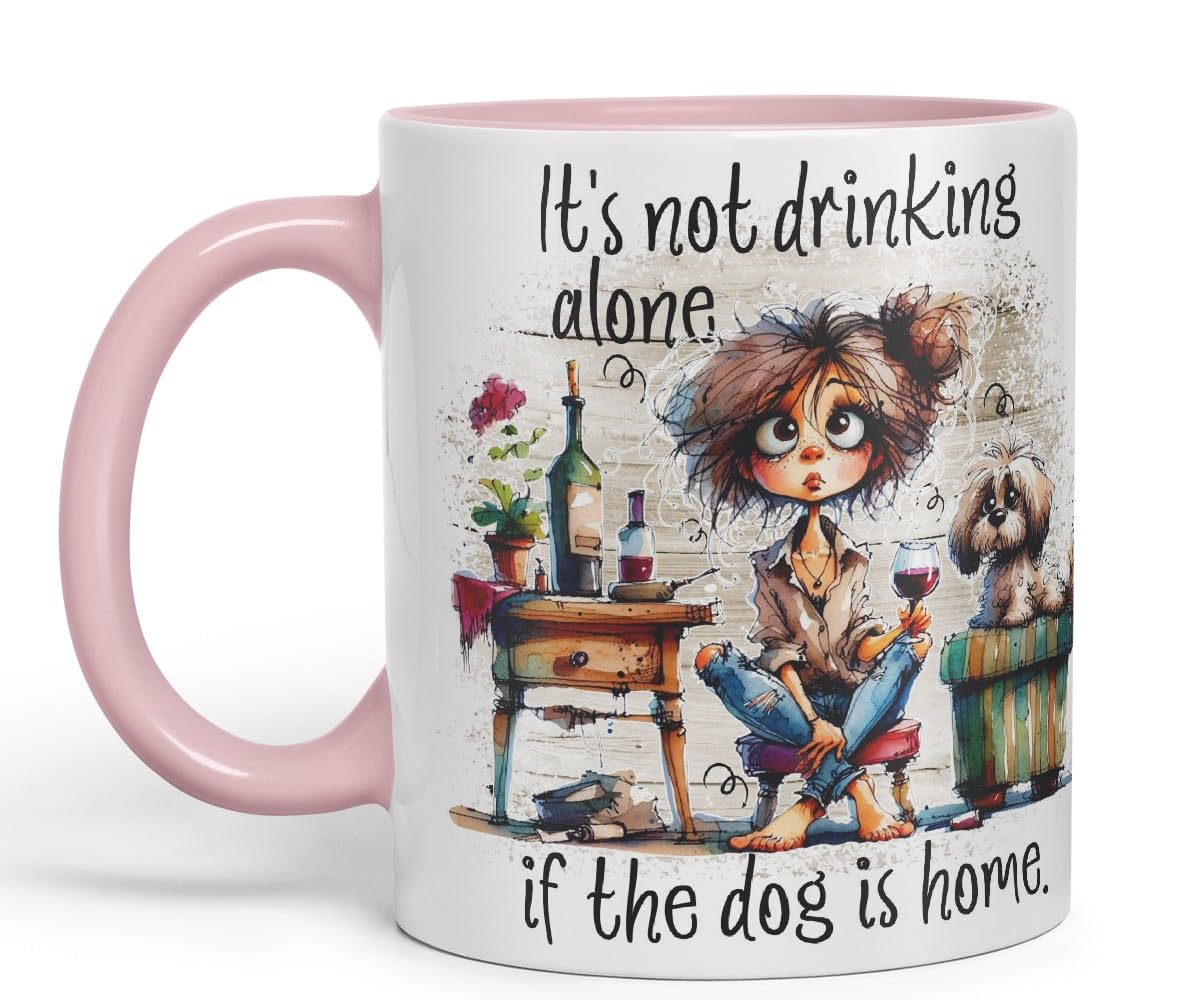 Vixar It’s Not Drinking Alone If The Dog is Home Funny Wine & Dog Coloured Mug Cup 11oz (Black)