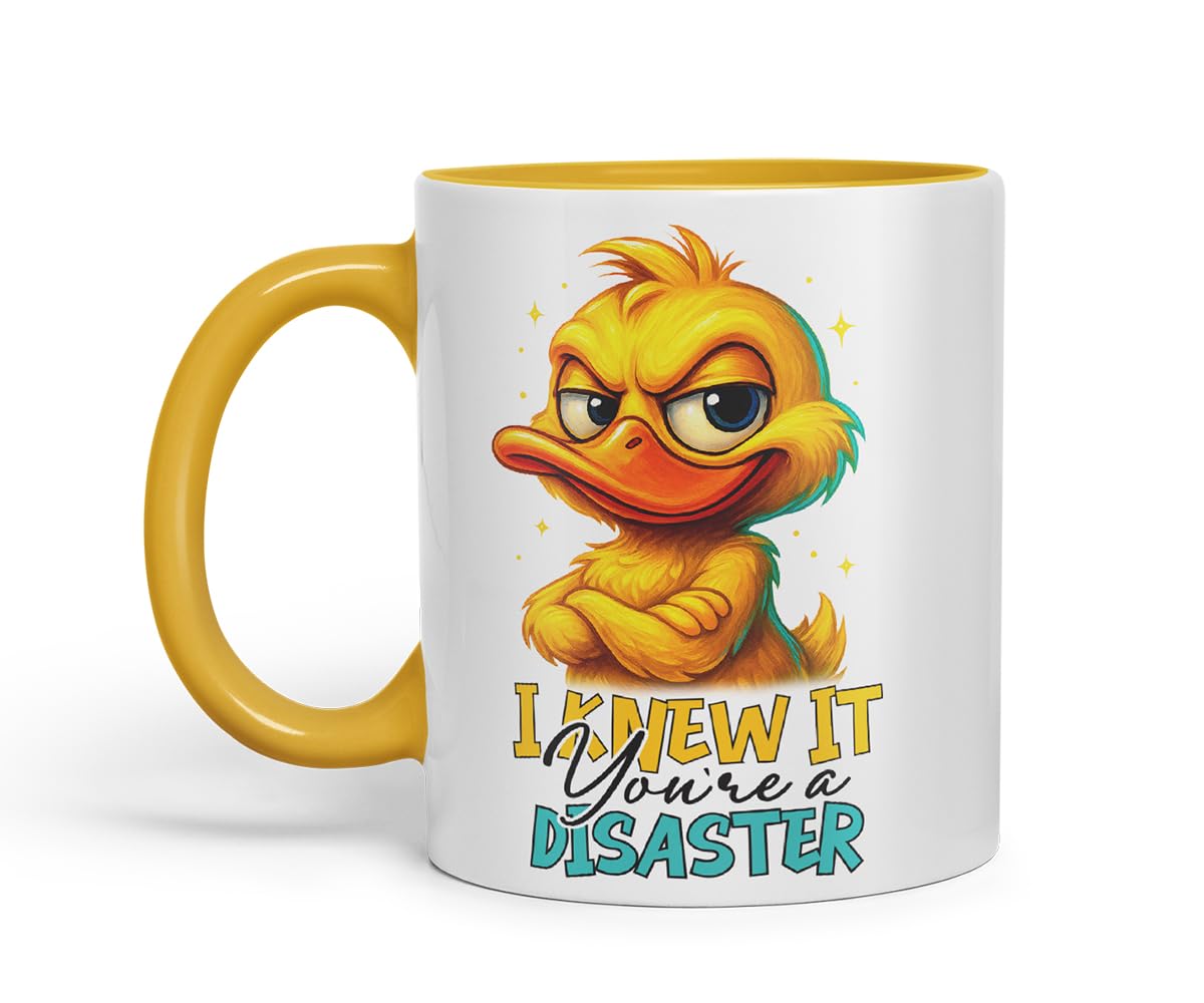 Vixar I Knew It You're A Disaster Funny Duck Mug – Coloured Ceramic Mug Cup Gift, 11oz (Black)