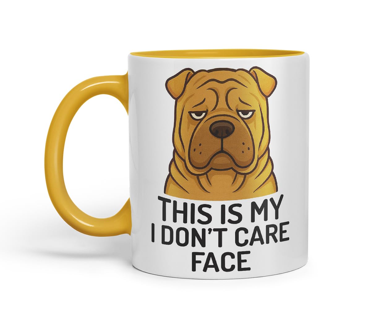 Vixar This is My I Don't Care Face Shar Pei Dog Mug – Coloured Ceramic Mug Cup Gift, 11oz (Black)