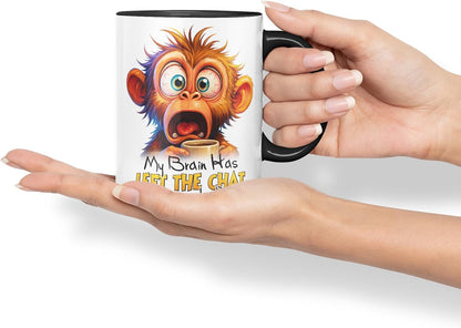 Vixar My Brain Has Left The Chat Please Hold Sarcastic Monkey – Coloured Ceramic Mug Cup Gift, 11oz (Black)