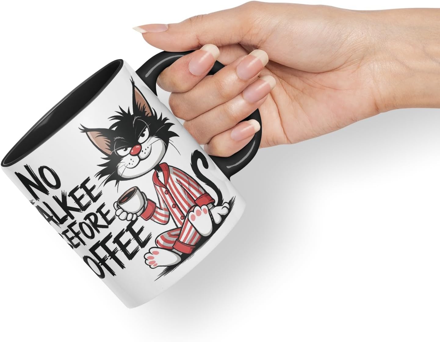 Vixar No Talkee Before Coffee Sarcastic cat Coloured Ceramic Mug Cup Gift, 11oz (Black)