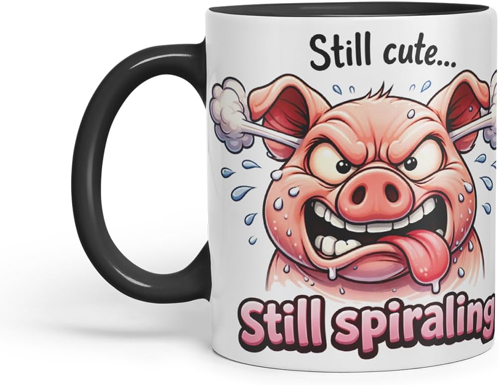 Vixar Still Cute Still Spiraling Funny Pig Mug – Coloured Ceramic Mug Cup Gift, 11oz (Black)