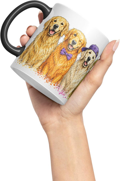Vixar Golden Retriever Dog Mug – Cute Golden Retriever Coloured Ceramic Mug Cup Gift, 11oz (Black)