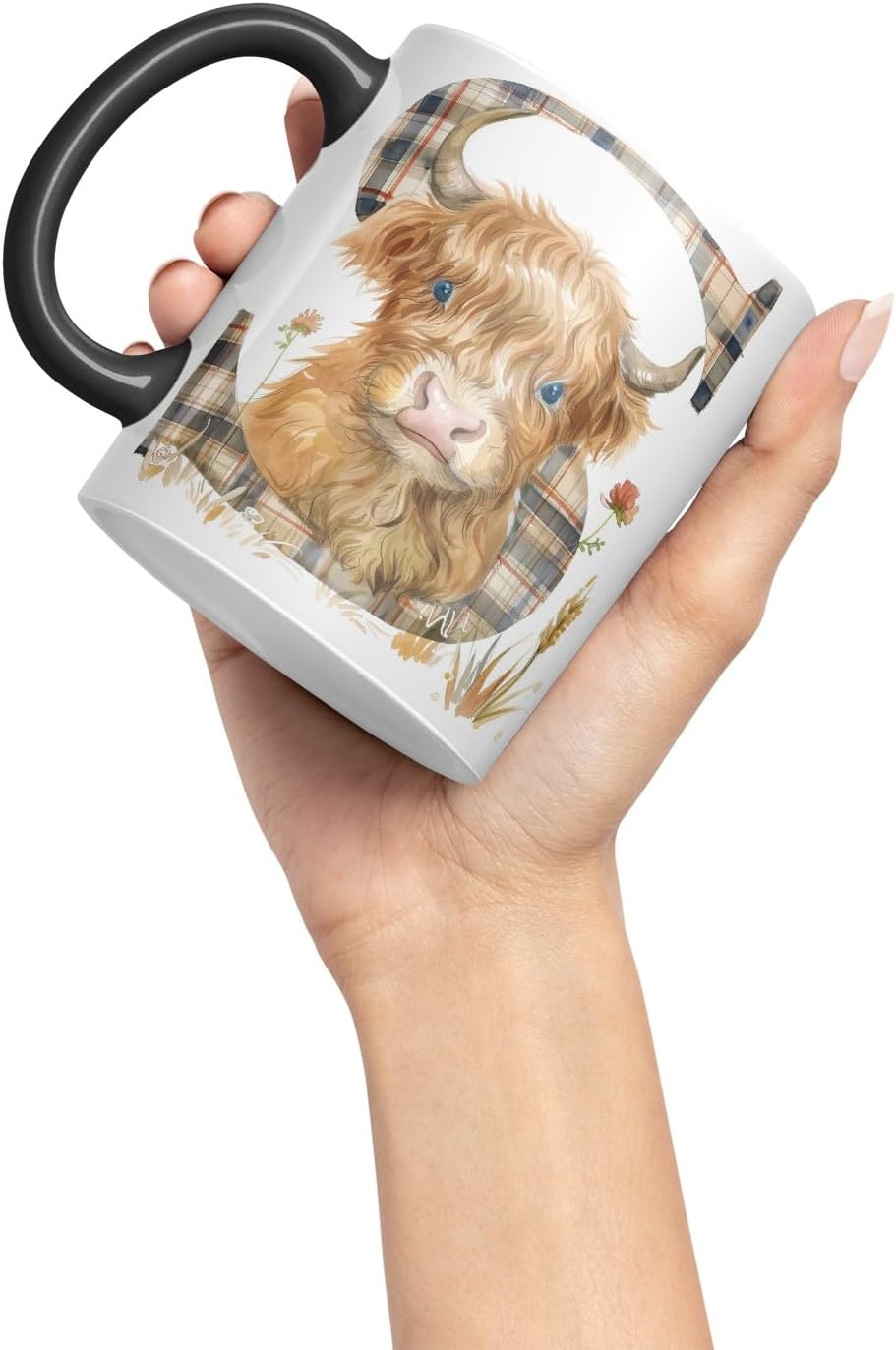 Vixar Highland Cow Alphabet Monogram Coloured Ceramic Cup Mug – Letter S – Rustic Farmhouse Animal Letter Gift – 11oz (Black)