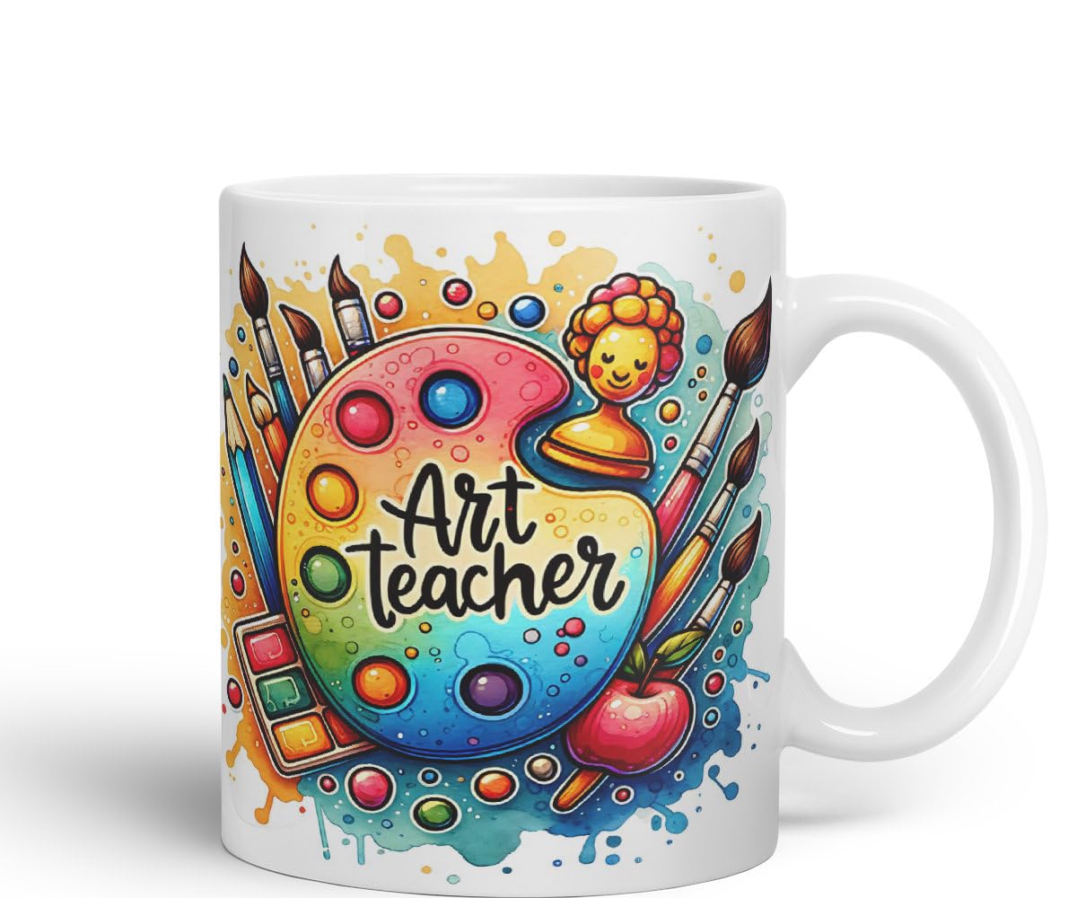 Vixar Art Teacher Mug Thank You, End of School Gift Ceramic Coloured Mug Cup for Tea Coffee Hot Brew 330ml 11Oz Gift