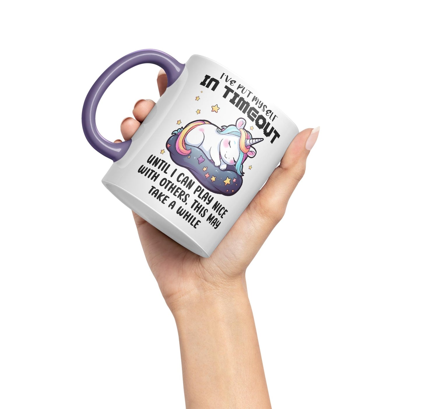 I've Put Myself in Timeout Until I can Play Nice with Others, This May take a While Unicorn Joke sarkasm Sarcastic Ceramic Coloured Mug Cup for Tea Coffee Hot Brew 330ml 11Oz Gift