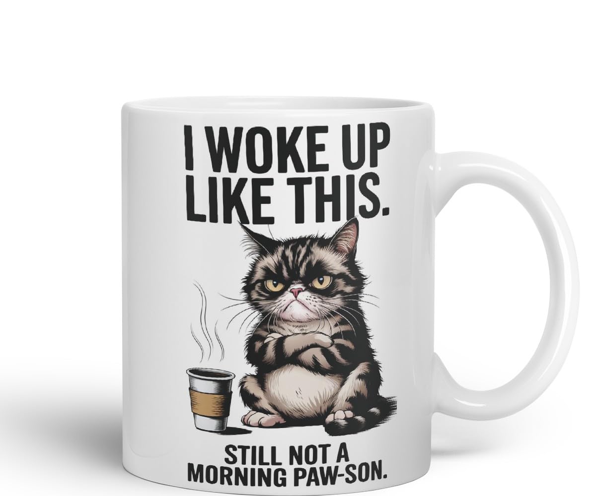 Vixar I Woke Up Like This Not A Morning Cat Mug – Coloured Ceramic Mug Cup Gift, 11oz (Black)