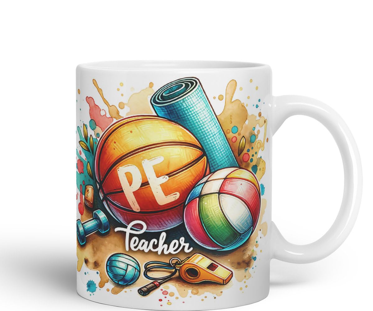 Vixar PE Teacher Mug Thank You, End of School Gift Ceramic Coloured Mug Cup for Tea Coffee Hot Brew 330ml 11Oz Gift