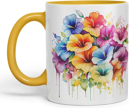 Vixar Petunia Patio Flower Mug Coloured Ceramic Mug Cup Gift, 11oz (Gold Yellow)