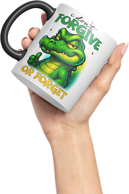 Vixar I Don't Forgive Or Forget Funny Crocodile Mug – Coloured Ceramic Mug Cup Gift, 11oz (Black)