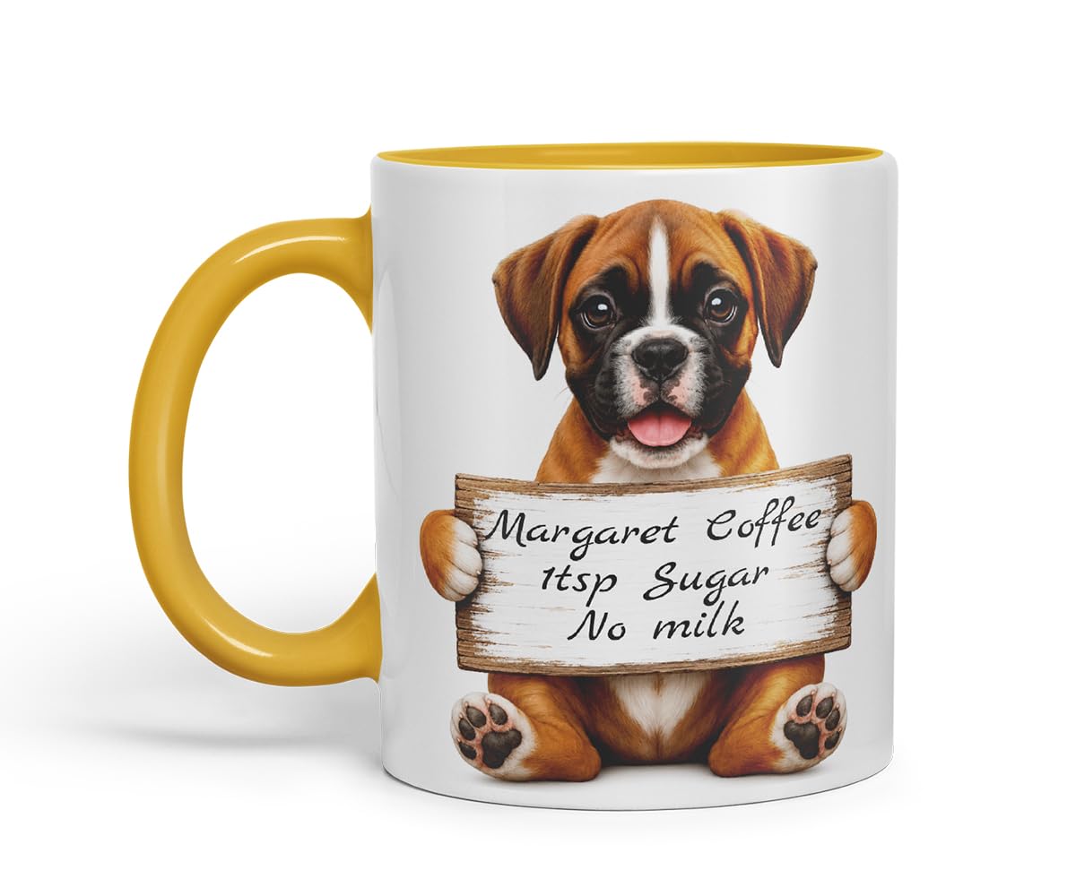 Vixar Personalised Boxer Dog Mug with Name or Custom Message – Cute Animal Coloured Ceramic Mug Cup Gift, 11oz (Black)