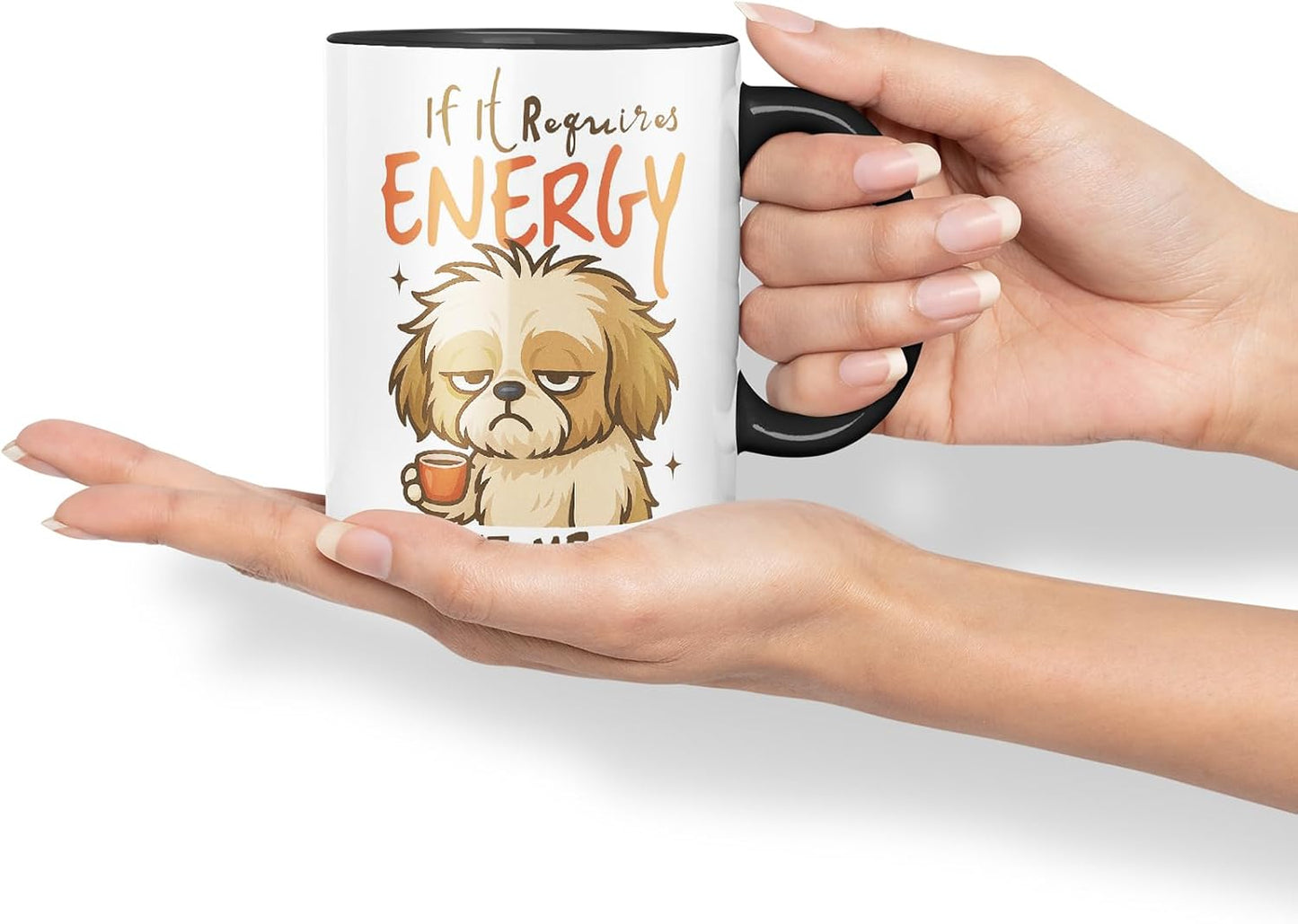 Vixar If It Requires Energy, Count Me Out Funny Dog Mug – Coloured Ceramic Mug Cup Gift, 11oz (Black)