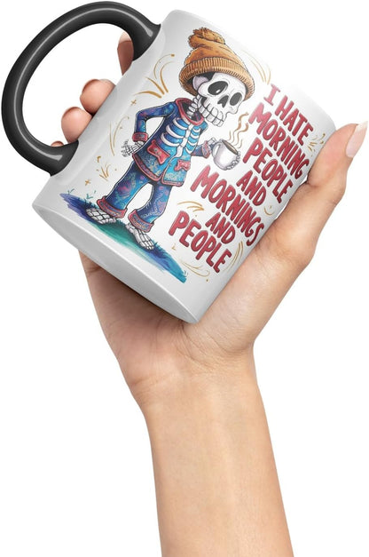 Vixar I Hate Morning People and Mornings and People – Coloured Ceramic Mug Cup Gift, 11oz (Black)