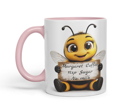 Vixar Personalised Bee Mug with Name or Custom Message – Cute Animal Coloured Ceramic Mug Cup Gift, 11oz (Black)