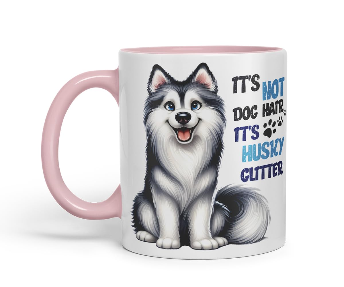 Vixar It’s Not Dog Hair It’s Husky Glitter Dog Mug – Coloured Ceramic Mug Cup Gift, 11oz (Black)