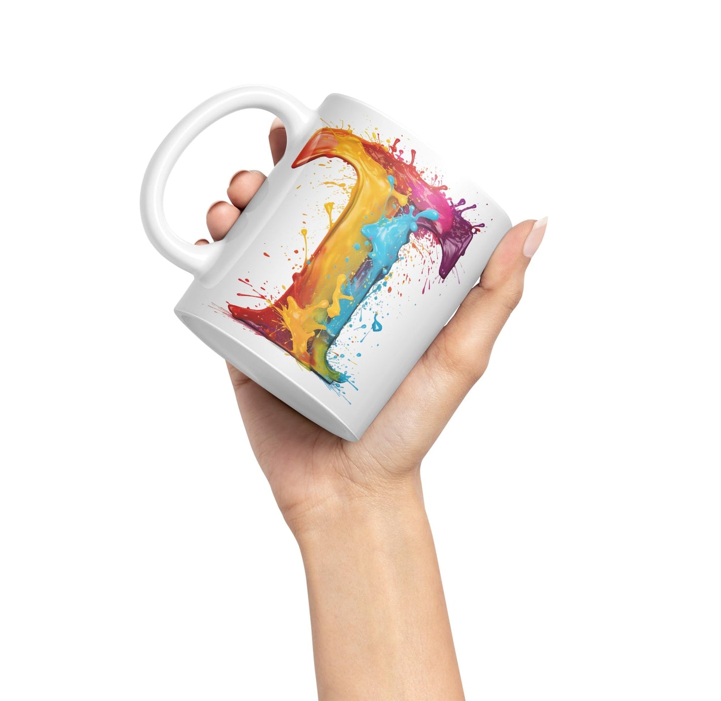 Letter T mug, Alphabet Letter T Monogram watercolour Ceramic Coloured Mug Cup for Tea Coffee Hot brew 330ml 11Oz Gift